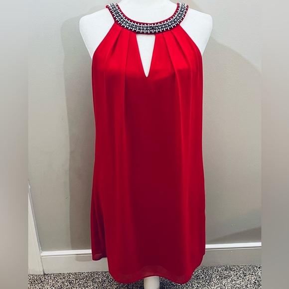 IN San Francisco Sleeveless Mini Dress Red‎ Embellished Cocktail Party Small - Picture 1 of 10